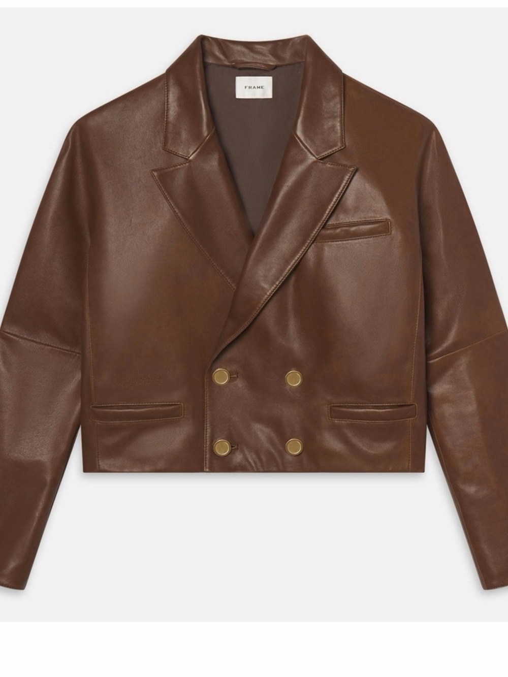 FRAME Cropped Double-Breasted Brown Leather Blazer size M